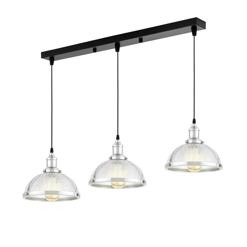 Suspension linéaire Lumina Deco Brico 3L, douille E27, largeur 70 cm Chrome