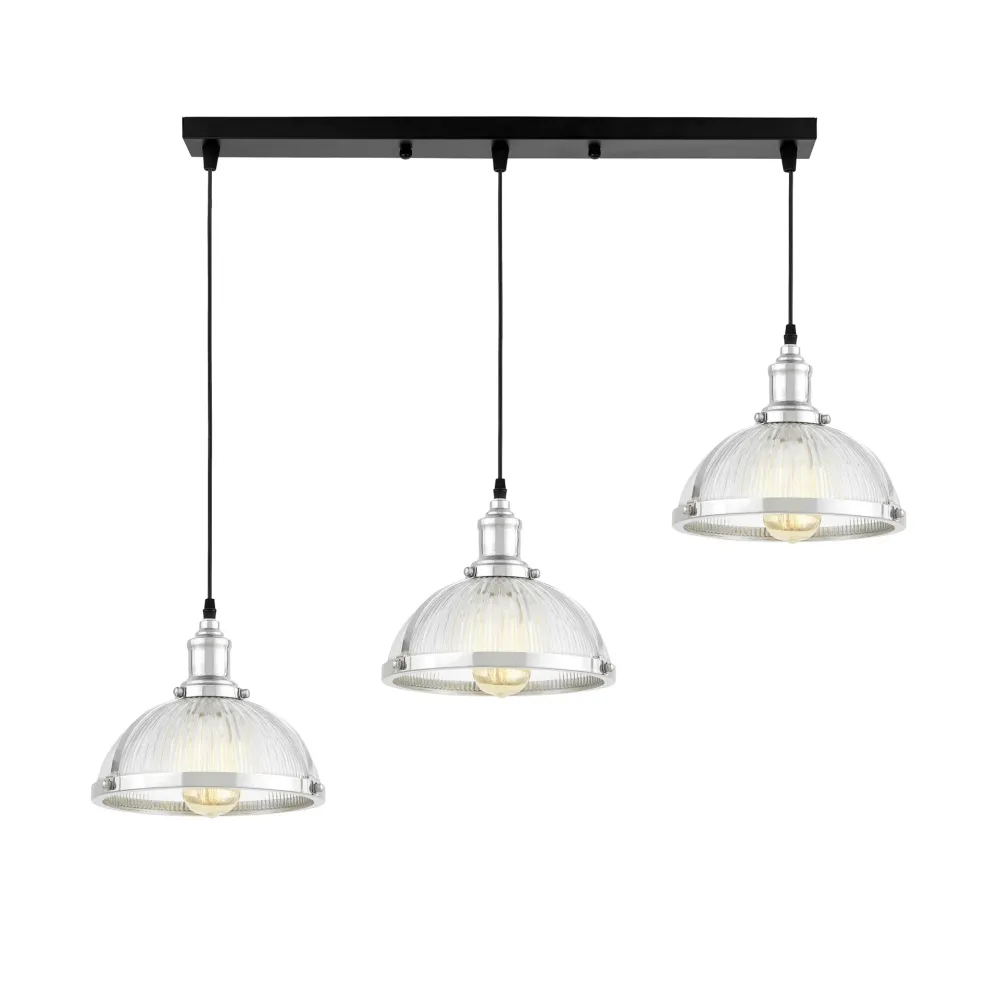 Suspension linéaire Lumina Deco Brico 3L, douille E27, largeur 70 cm Chrome