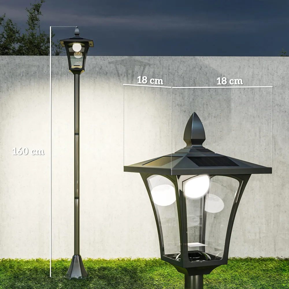 Luminaire extérieur lampadaire sur pied solaire lampadaire lanterne classique LED 40 Lm dim. 18L x 18l x 160H cm noir