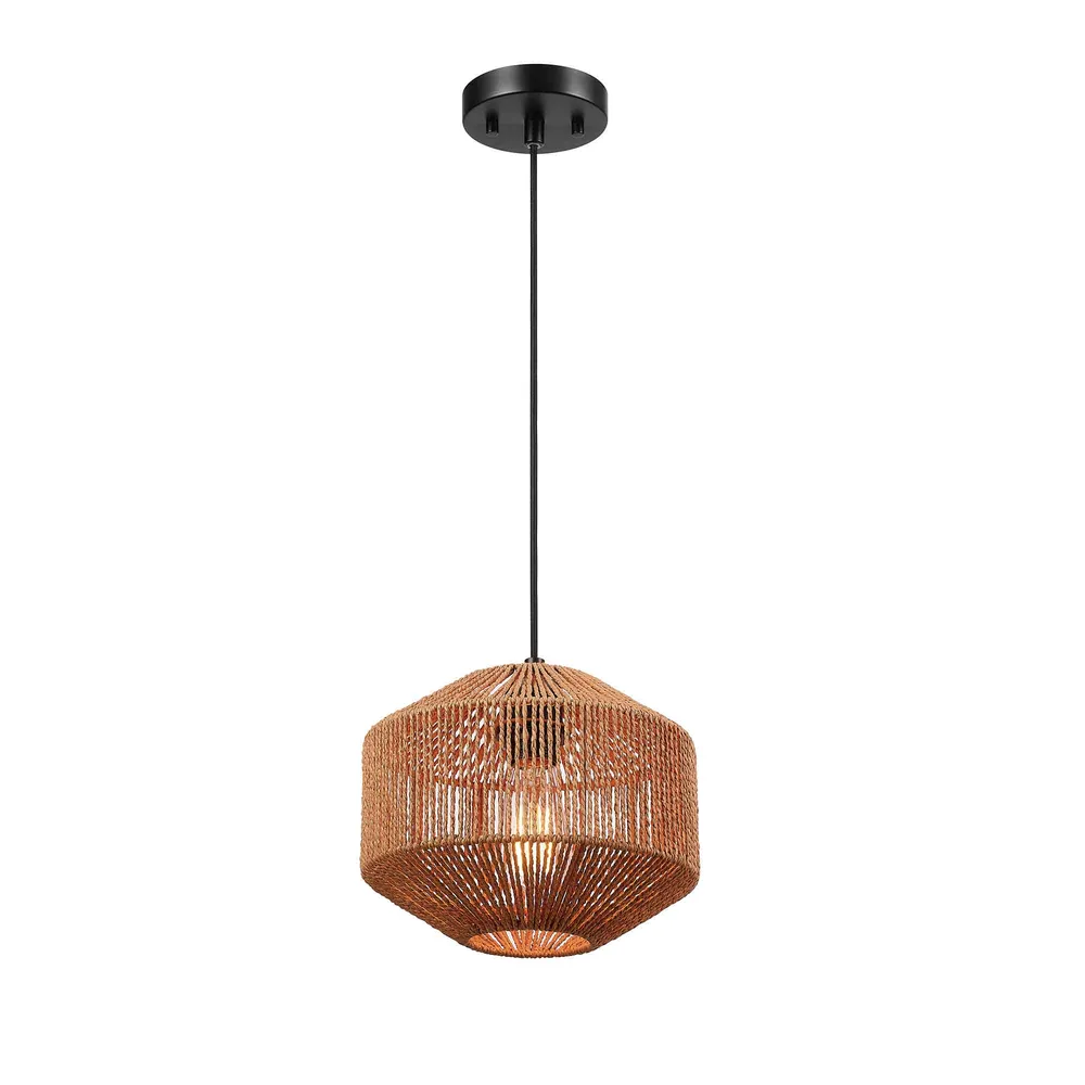 Luminaire suspendu Lotus à 1 lumière avec abat-jour en ficelle naturelle, 10,25"