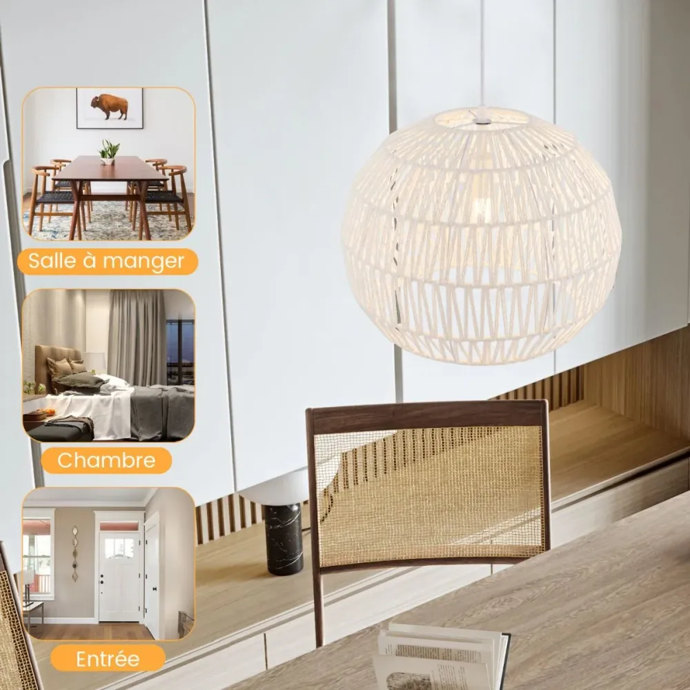 Luminaire Suspension en Forme Rond avec Corde Réglable