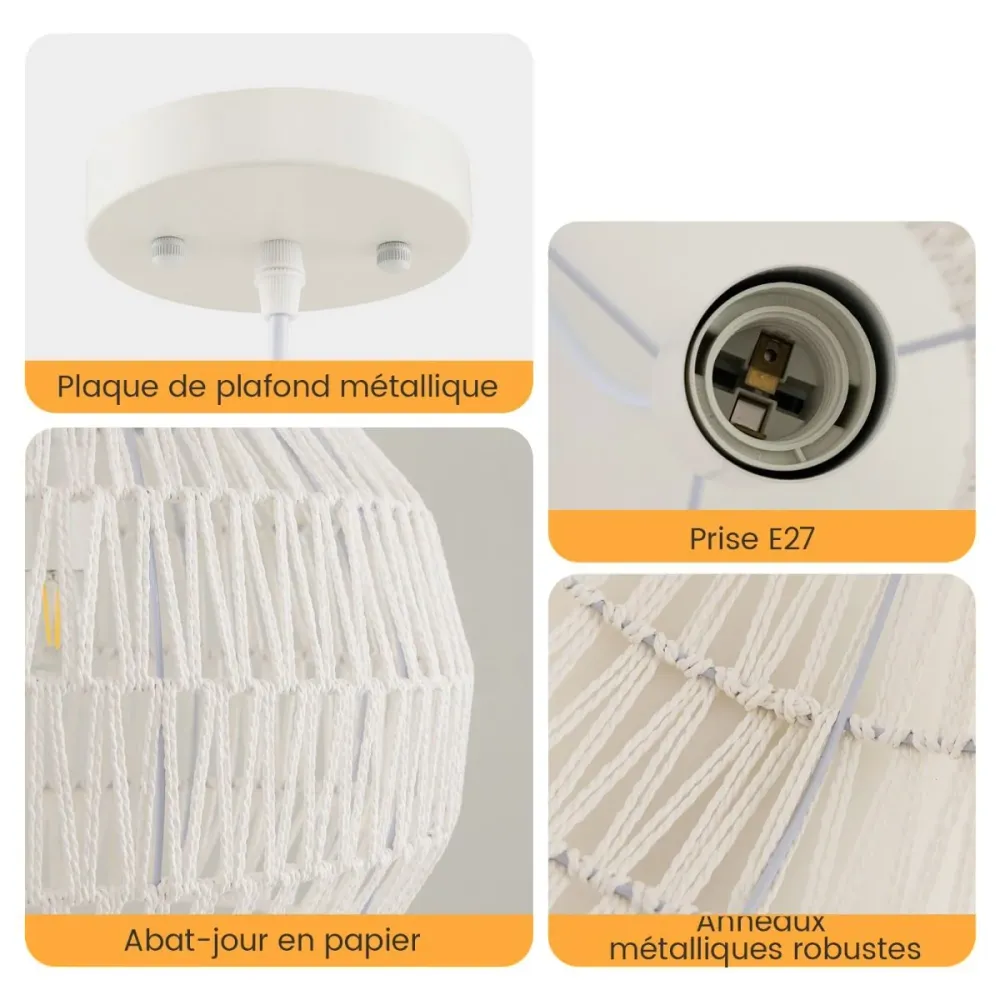 Luminaire Suspension en Forme Rond avec Corde Réglable