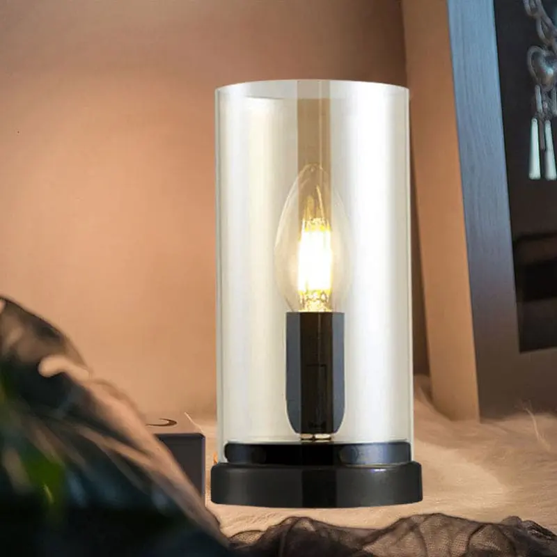 LumiNoir - Lampe de Table Industrielle en Verre Noir pour Salon