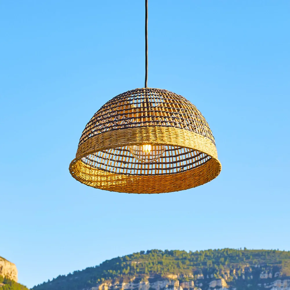 Abat jour naturel CESARE en herbe marine style bohème H19cm pour monture électrique E27 Lumisky