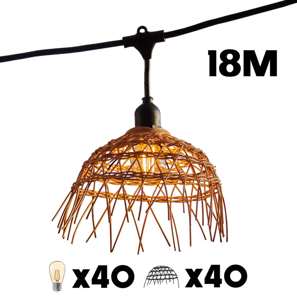 Guirlande lumineuse extérieure raccordable 18m avec 40 ampoules LED filament E27 blanc chaud HAWAII LIGHT Abat-jour polyro...