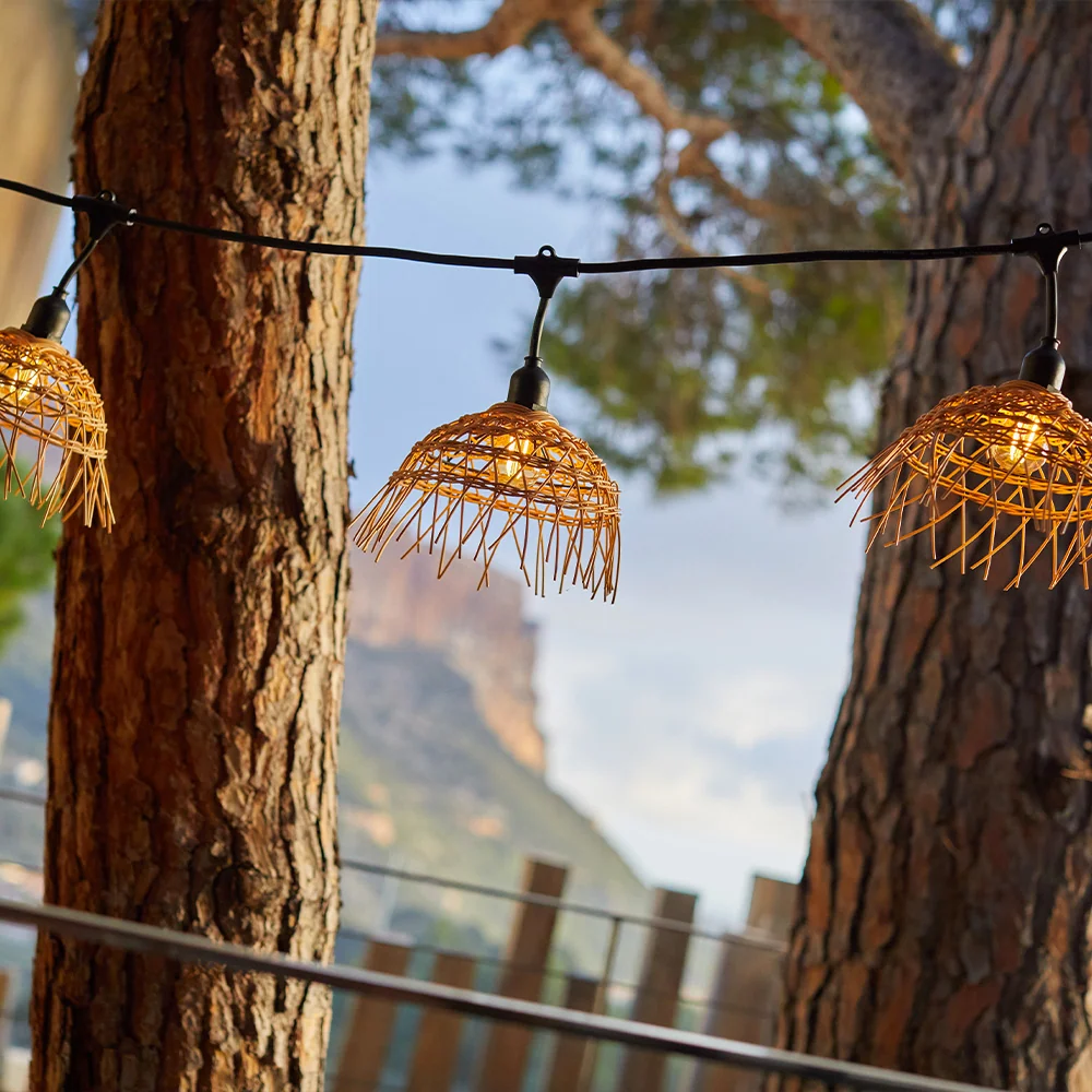 Guirlande lumineuse extérieure raccordable 18m avec 40 ampoules LED filament E27 blanc chaud HAWAII LIGHT Abat-jour polyro...