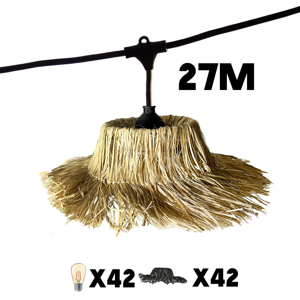Guirlande lumineuse extérieure raccordable 27m avec 42 ampoules LED filament E27 blanc chaud TAHITI LIGHT Abat-jour en pai...