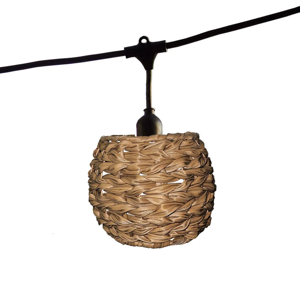 Guirlande lumineuse raccordable d'extérieur avec abat-jour en polyrotin style bohème 7 ampoules à filament douille E27 LED...