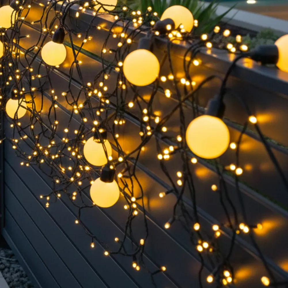 Guirlande lumineuse solaire globes et micro LED blanc chaud BILLY WARM WHITE MIX 13 modes 14m Lumisky