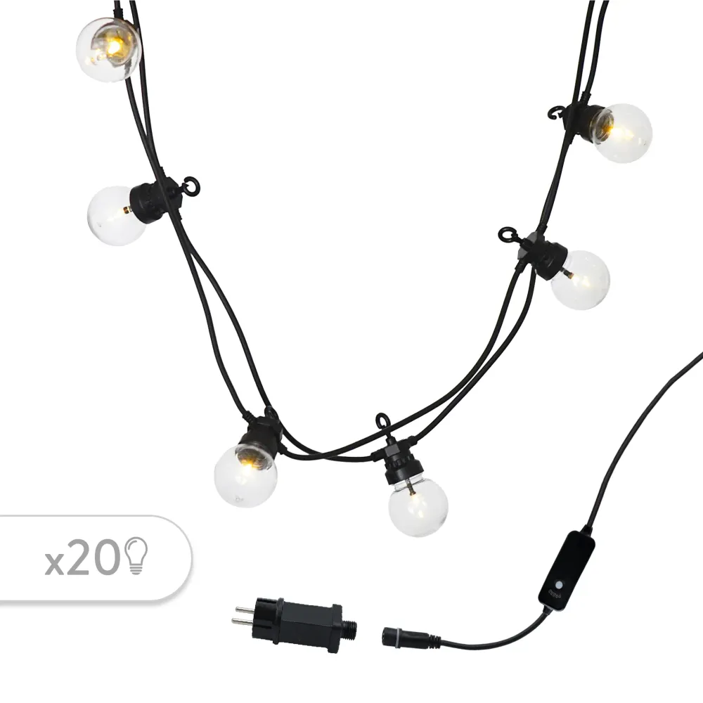 Guirlande lumineuse solaire et sur secteur raccordable 40 ampoules transparentes LED blanc chaud PARTY CLEAR 20 L14.4m Lum...