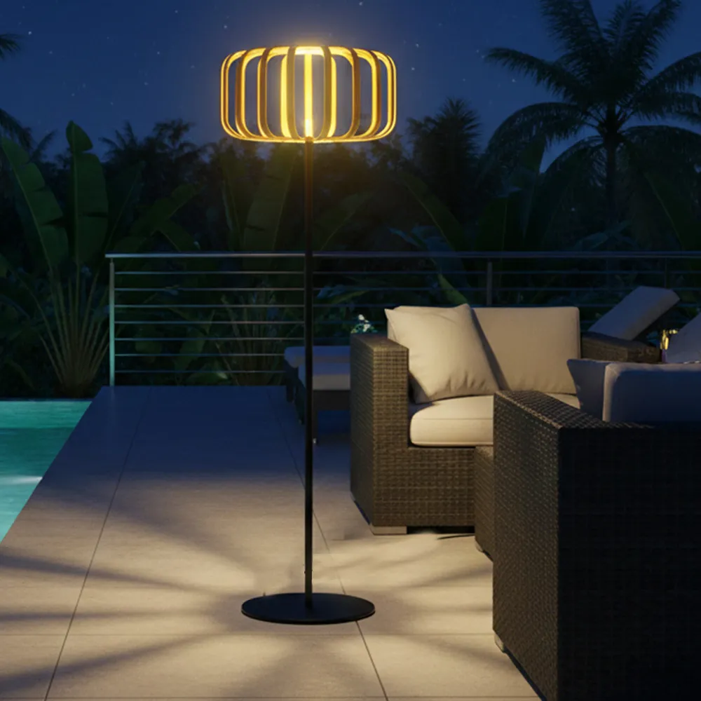 Lampadaire solaire extérieur en bambou naturel avec module LED blanc chaud télécommande STANDY BAMBOU SOLAR H160cm Lumisky