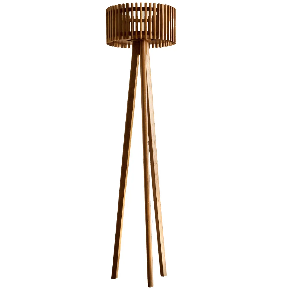 Lampadaire solaire extérieur trépied EDEN TALL SOLAR en bois teck avec module LED blanc chaud et télécommande H158cm Lumisky