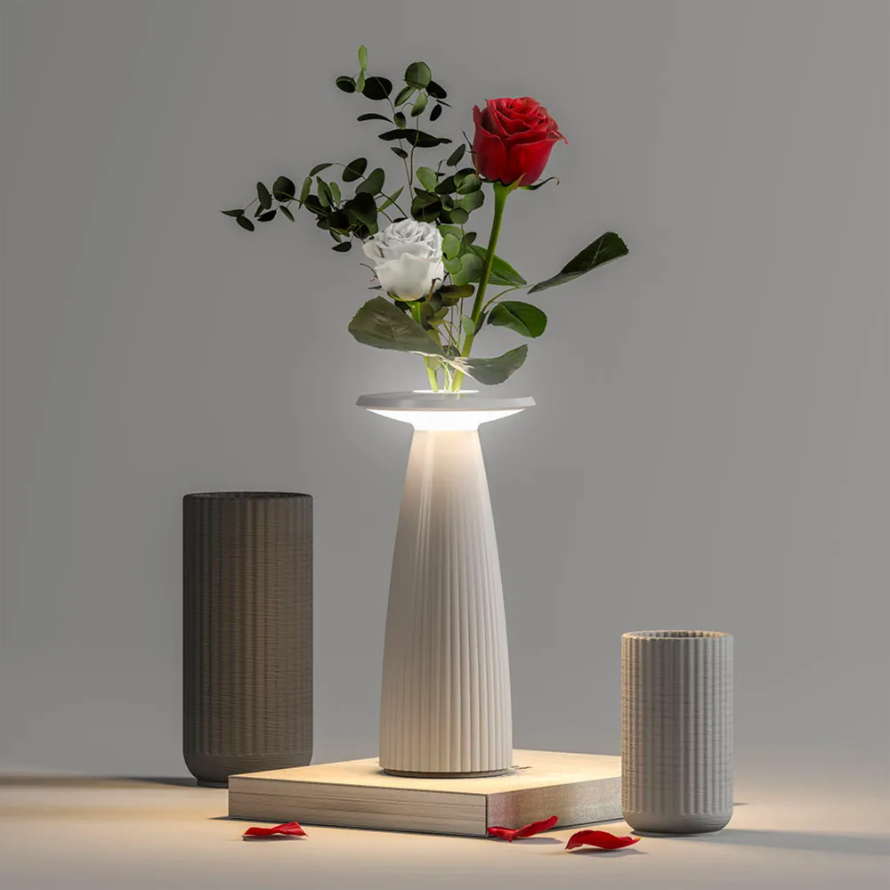 Lampe de table sans fil en forme de vase Blanc LED blanc chaud dimmable FLORA MINI WHITE H20cm Lumisky