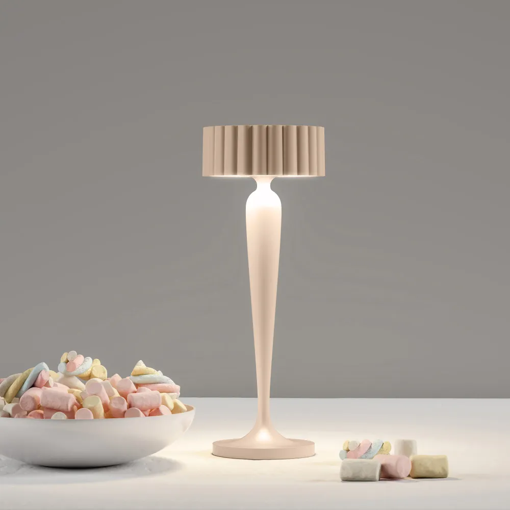Lampe de table sans fil touch en aluminium beige LED TWIGGY SAND H26 cm Lumisky