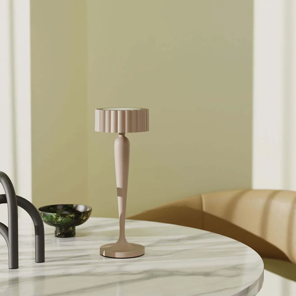 Lampe de table sans fil touch en aluminium beige LED TWIGGY SAND H26 cm Lumisky