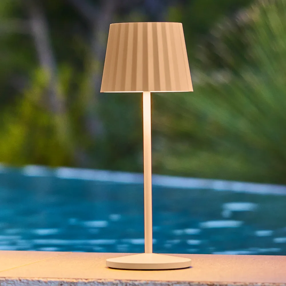 Lampe de table touch sans fil en aluminium beige LED ABBY CREAM blanc dimmable H29cm Lumisky