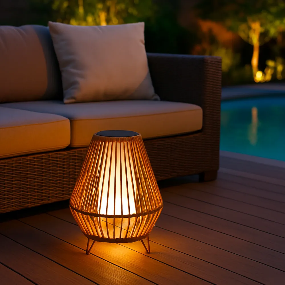 Lanterne solaire décorative avec base LED solaire rechargeable LED blanc chaud SALOMEA SMALL H35cm Lumisky