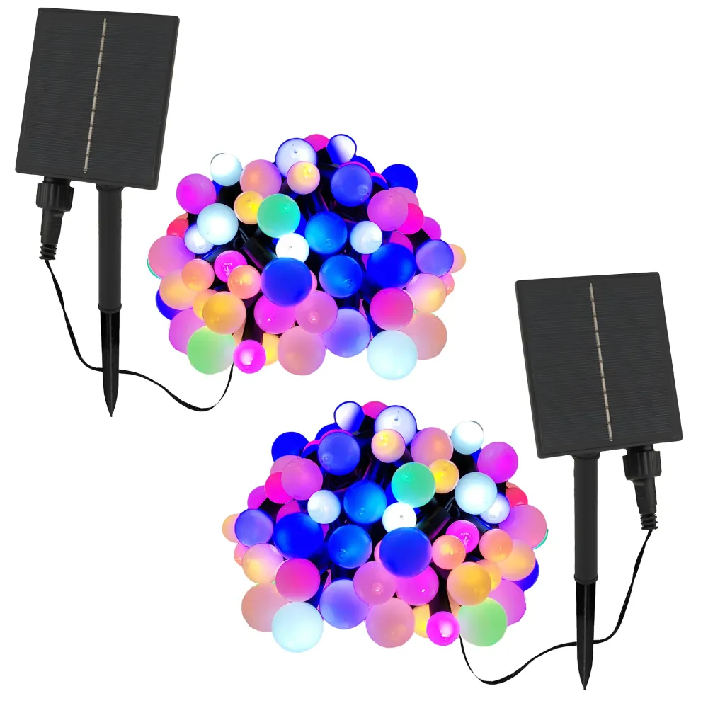 Lot de 2 guirlandes lumineuses solaires 100 ampoules rondes multicolores LED BILLY RGB 10,90m Lumisky