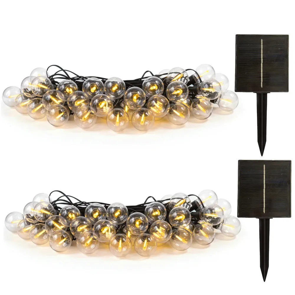 Lot de 2 guirlandes lumineuses solaires 25 ampoules BESTY LIGHT LED blanc chaud dimmable 20m Lumisky
