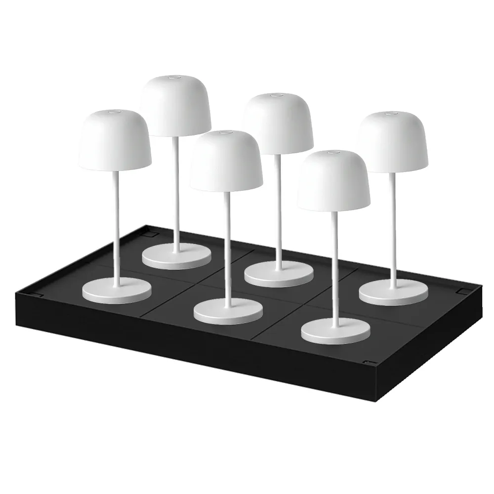 Lot de 6 Lampe de table sans fil LED blanc chaud dimmable SOPHIA WHITE H28cm Blanc avec plateau de chargement Lumisky