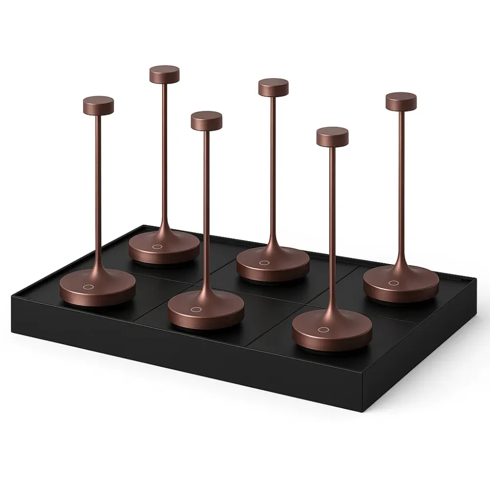Lot de 6 Lampe de table sans fil LED blanc chaud dimmable RUBY COPPER H25cm Cuivre avec plateau de chargement Lumisky