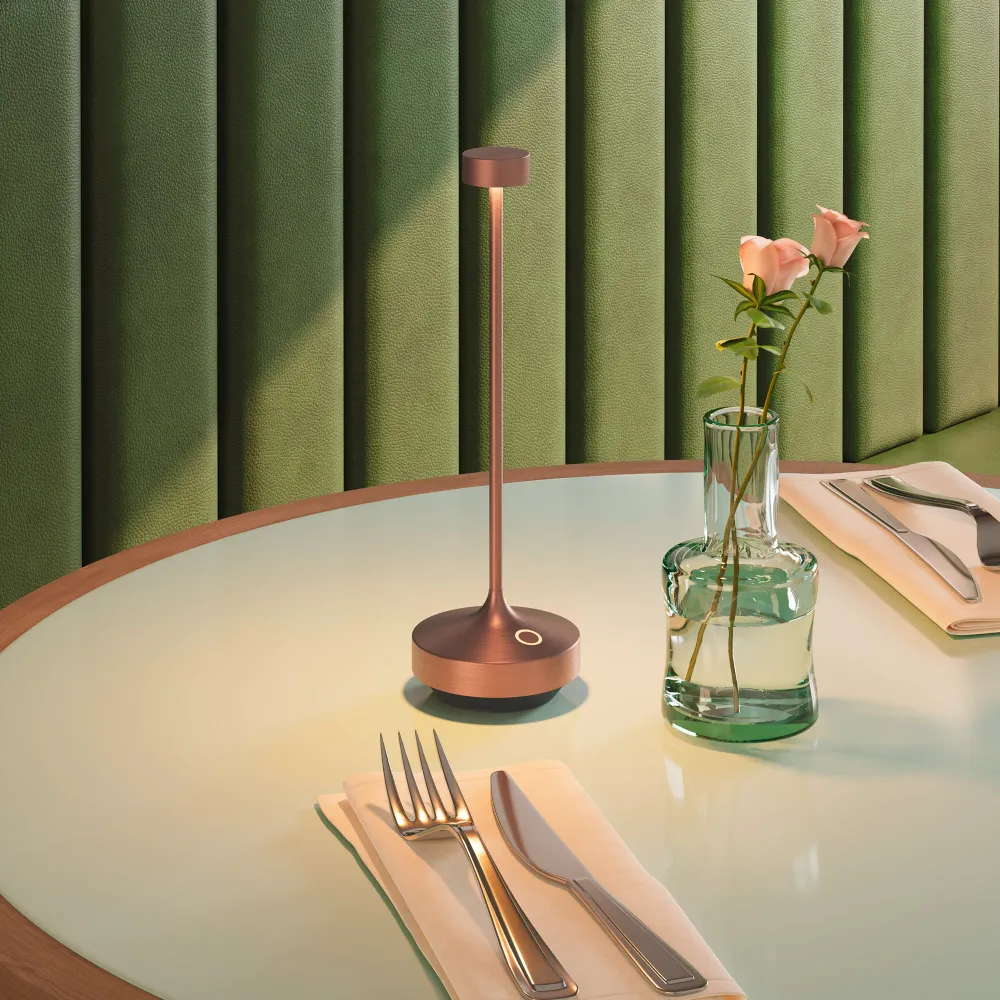 Lot de 6 Lampe de table sans fil LED blanc chaud dimmable RUBY COPPER H25cm Cuivre avec plateau de chargement Lumisky