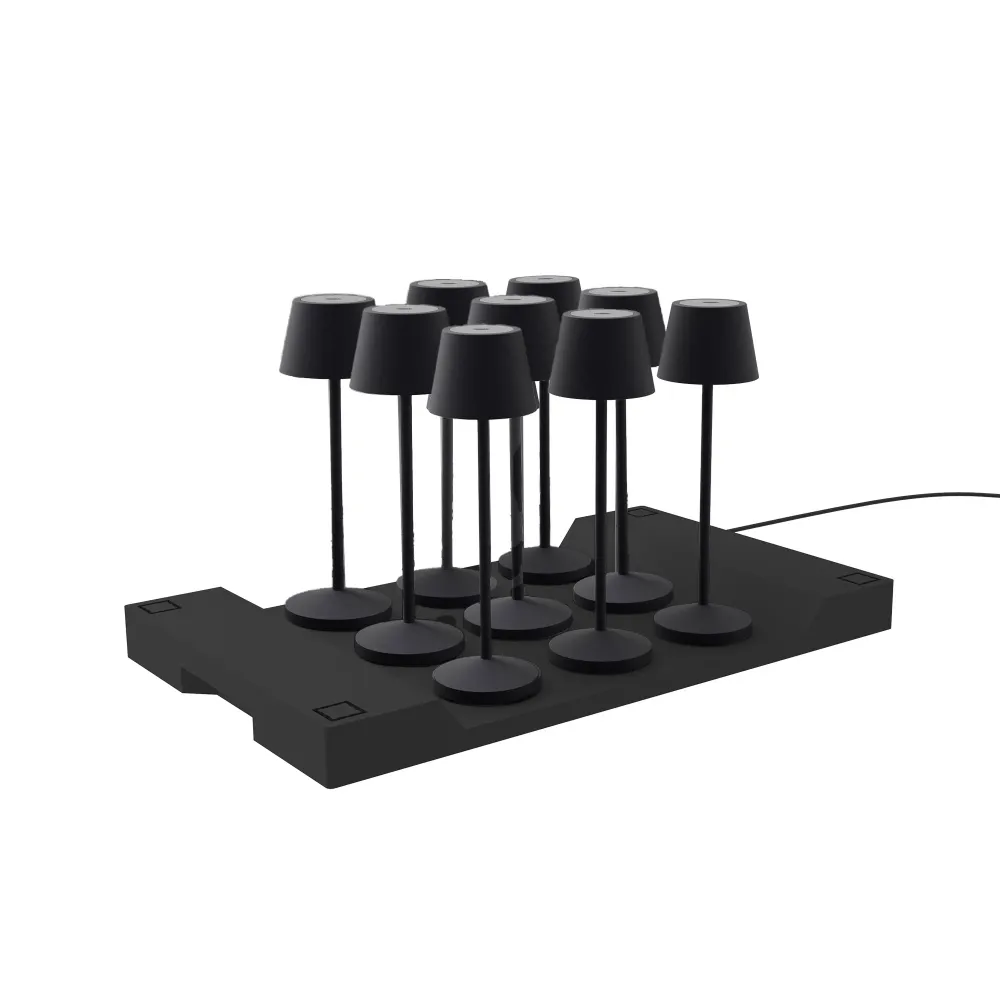 Lot de 9 lampes de table sans fil LED blanc chaud dimmable EMILY BLACK H25cm avec plateau de chargement Lumisky