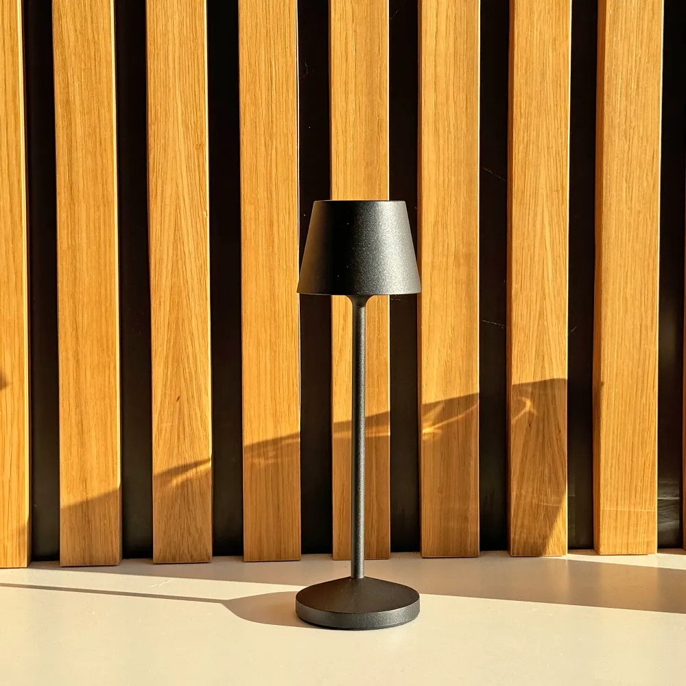 Lot de 9 lampes de table sans fil LED blanc chaud dimmable EMILY BLACK H25cm avec plateau de chargement Lumisky