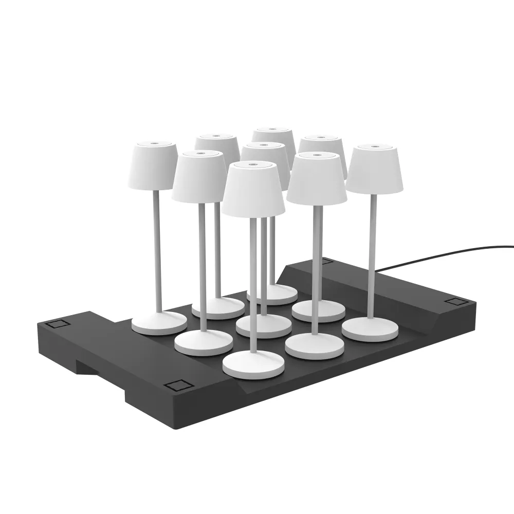 Lot de 9 lampes de table sans fil LED blanc chaud dimmable EMILY WHITE H25cm avec plateau de chargement Lumisky