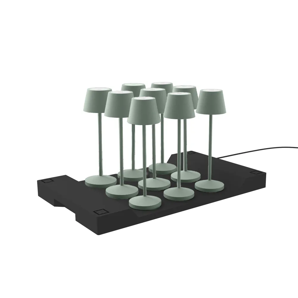Lot de 9 lampes de table sans fil LED blanc chaud dimmable EMILY OLIVE H25cm avec plateau de chargement Lumisky