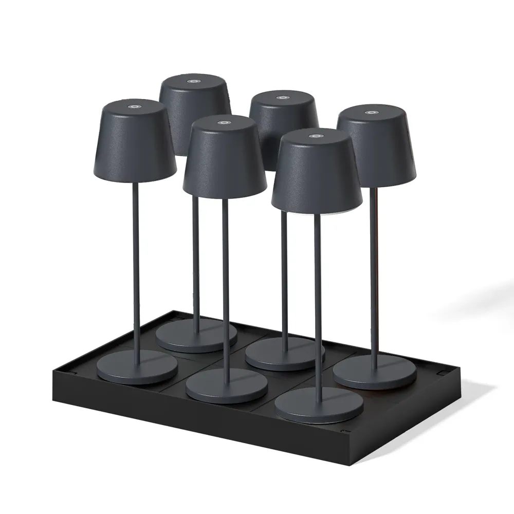 Lot de 6 lampes de table touch sans fil en aluminium KELLY ROCK LED blanc dimmable H38 cm avec plateau de chargement Lumisky
