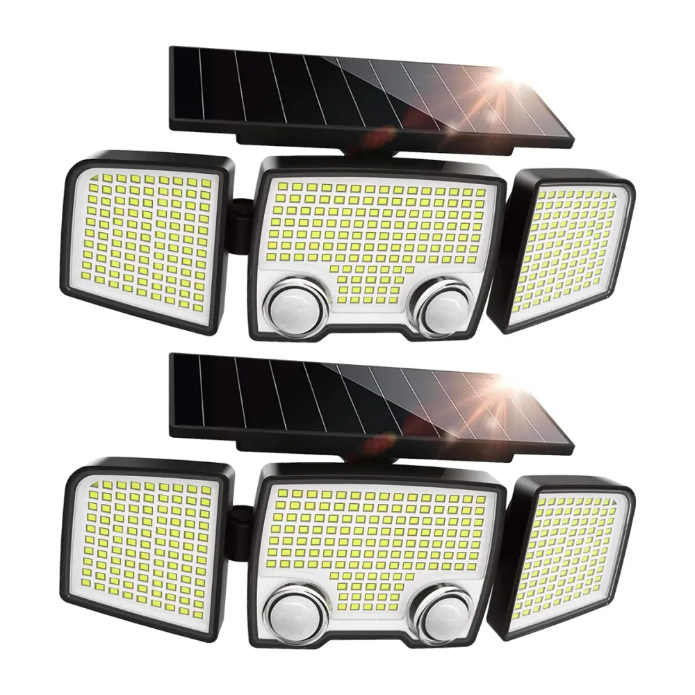 Lot de 2 Spots Solaires à 3 Têtes Noires RAYLITE - Éclairage LED Puissant Blanc, Orientables avec Détecteur de Mouvement,...
