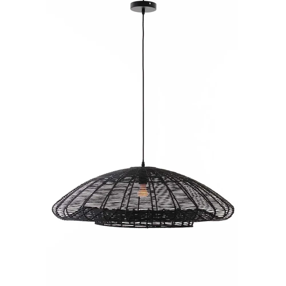 Suspension ALBA BLACK en corde naturelle avec monture électrique E27 80cm diamètre Lumisky