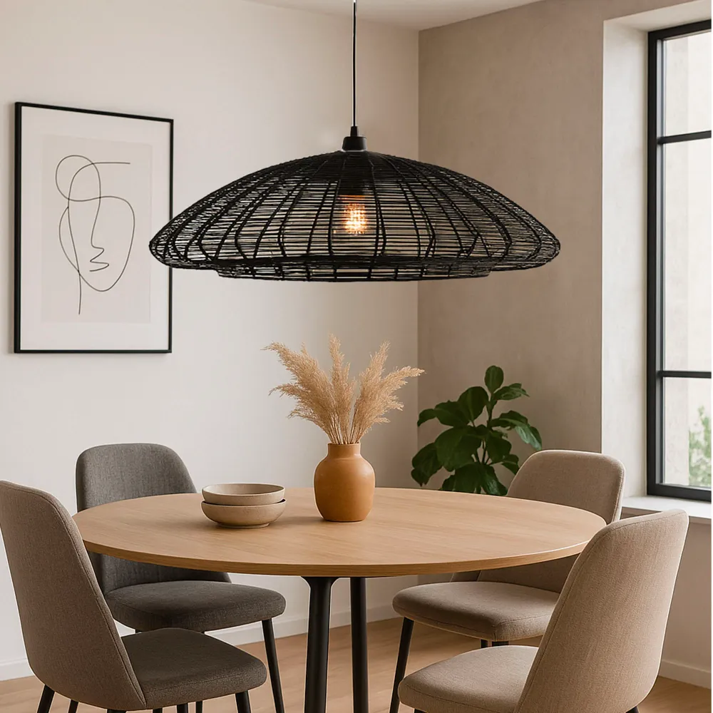 Suspension ALBA BLACK en corde naturelle avec monture électrique E27 80cm diamètre Lumisky