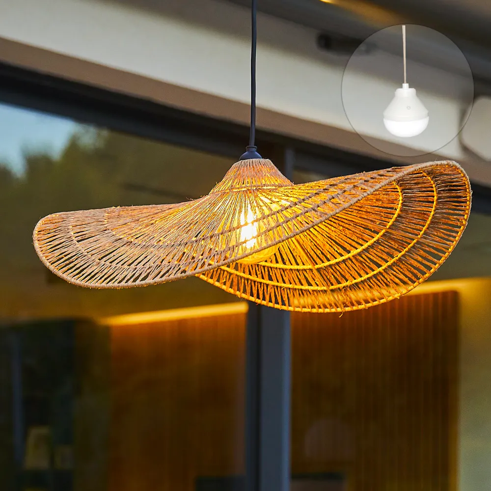 Suspension MARBELLA NOMAD en jute naturel style bohème avec ampoule LED blanc/RGB nomade Lumisky