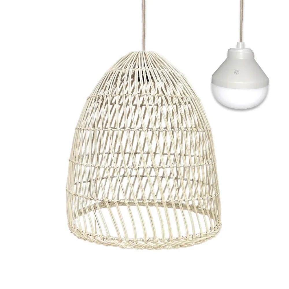 Suspension PAULO NOMAD en rotin naturel style bohème avec ampoule LED blanc/RGB nomade Lumisky