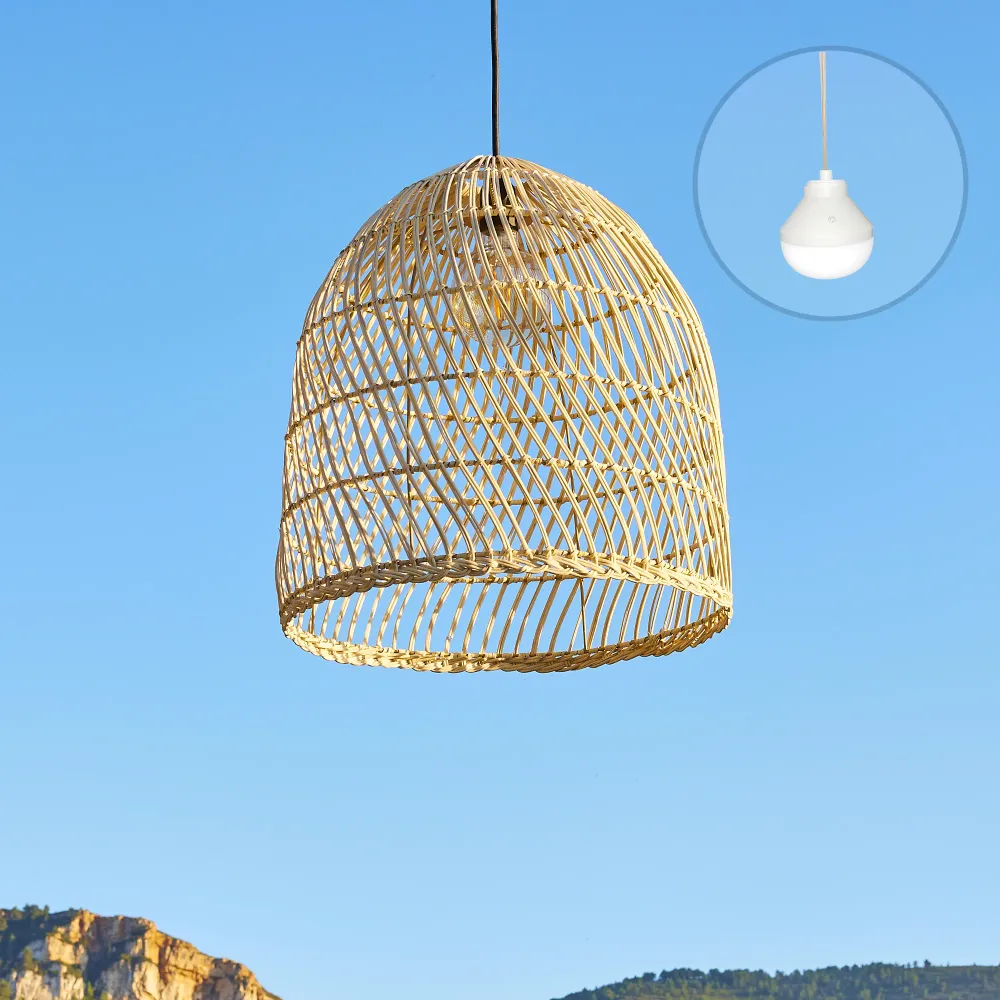 Suspension PAULO NOMAD en rotin naturel style bohème avec ampoule LED blanc/RGB nomade Lumisky