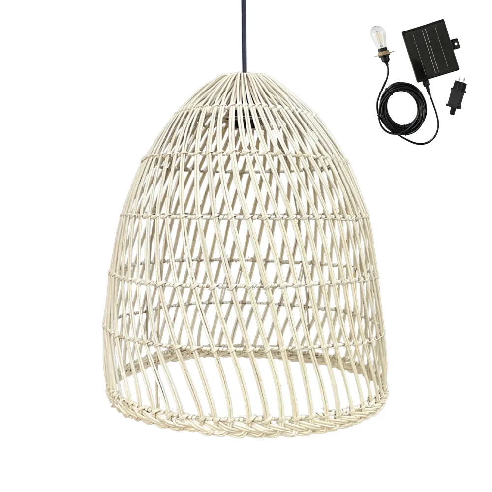 Suspension solaire PAULO SOLAR en rotin naturel avec câble hybride secteur et solaire 5m de longueur Lumisky