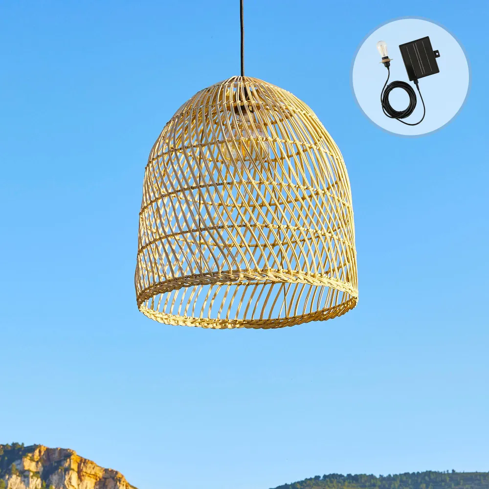 Suspension solaire PAULO SOLAR en rotin naturel avec câble hybride secteur et solaire 5m de longueur Lumisky