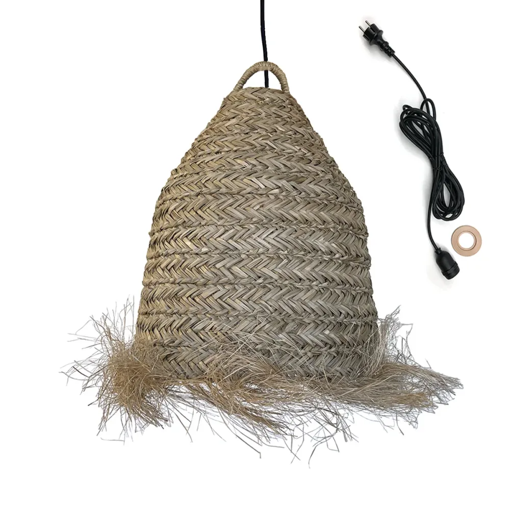 Suspension sur secteur pour l'extérieur ANAFI OUTDOOR CABLE en jonc de mer naturel style bohème 5m de longueur de câble Lu...