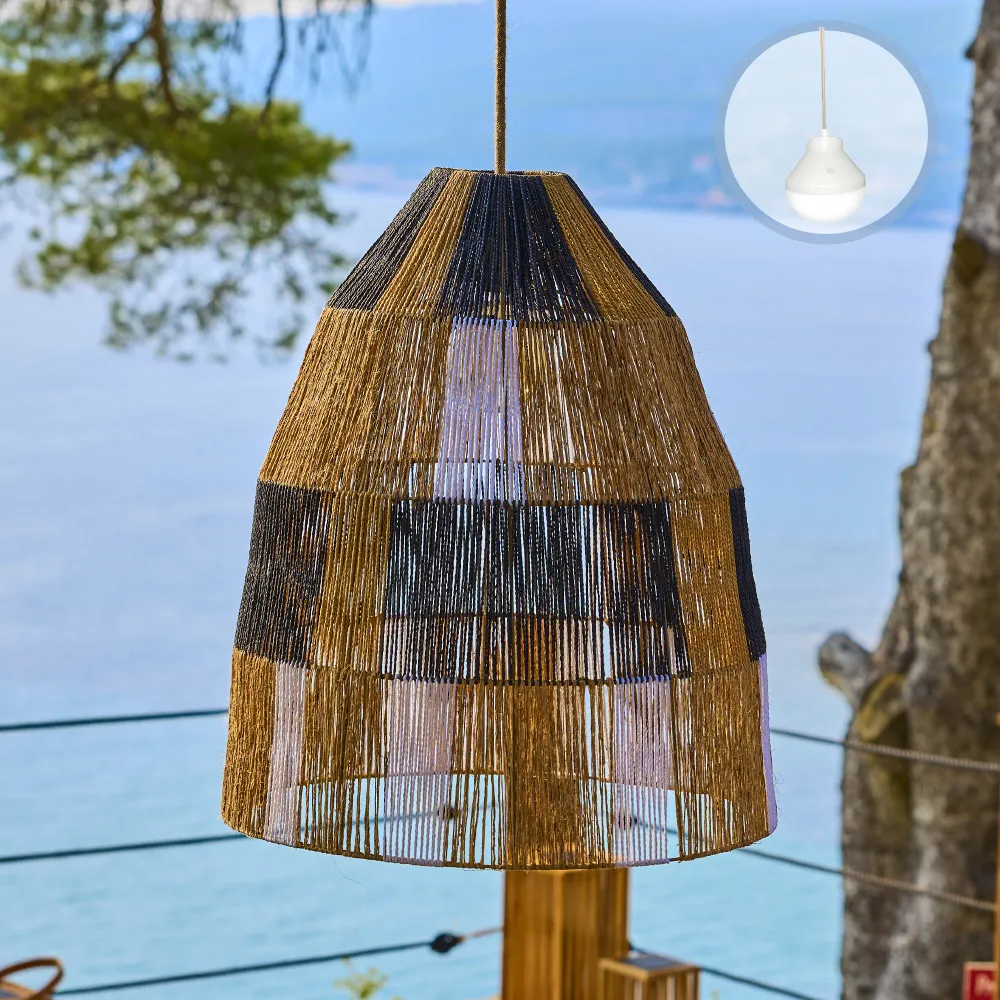 Suspension ZAHARA NOMAD en jute naturel style bohème avec ampoule LED blanc/RGB nomade Lumisky