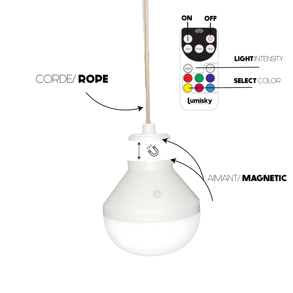 Suspension ZAHARA NOMAD en jute naturel style bohème avec ampoule LED blanc/RGB nomade Lumisky