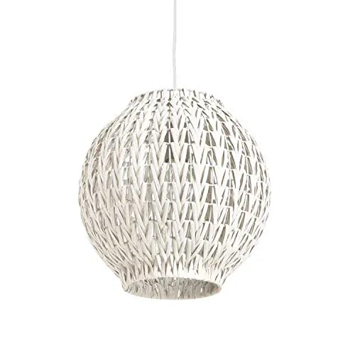Luminaire Tahia, suspension rotin, blanc, 60 W, ø 31 x H 31 cm LUSSIOL
