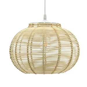 LUSSIOL Luminaire Korba, suspension rotin, 60 W, naturel, ø 30 x H 23 cm