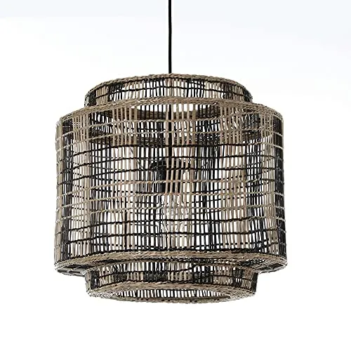 LUSSIOL - Luminaire NAIROBI, suspension rotin naturel et noir, Diam. 40 cm, E27 60W, pour séjour, salon, chambre, hall, hô...