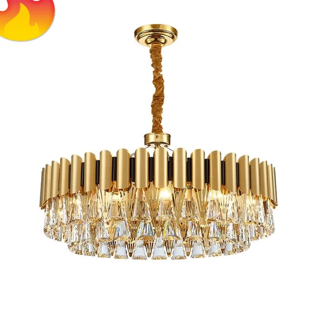 Lustre moderne avec structure en acier inoxydable, fer et cristal