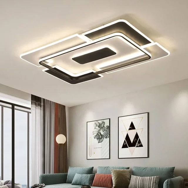 Lustre moderne carré encastré à LED, design géométrique créatif en métal acrylique et métal, luminaire encastré à LED carré.