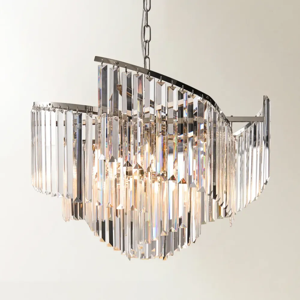Lustre moderne de luxe en cristal clair en forme de spirale
