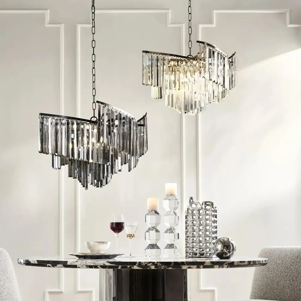 Lustre moderne de luxe en cristal clair en forme de spirale