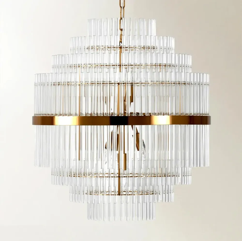 Lustre moderne en verre transparent avec finition dorée